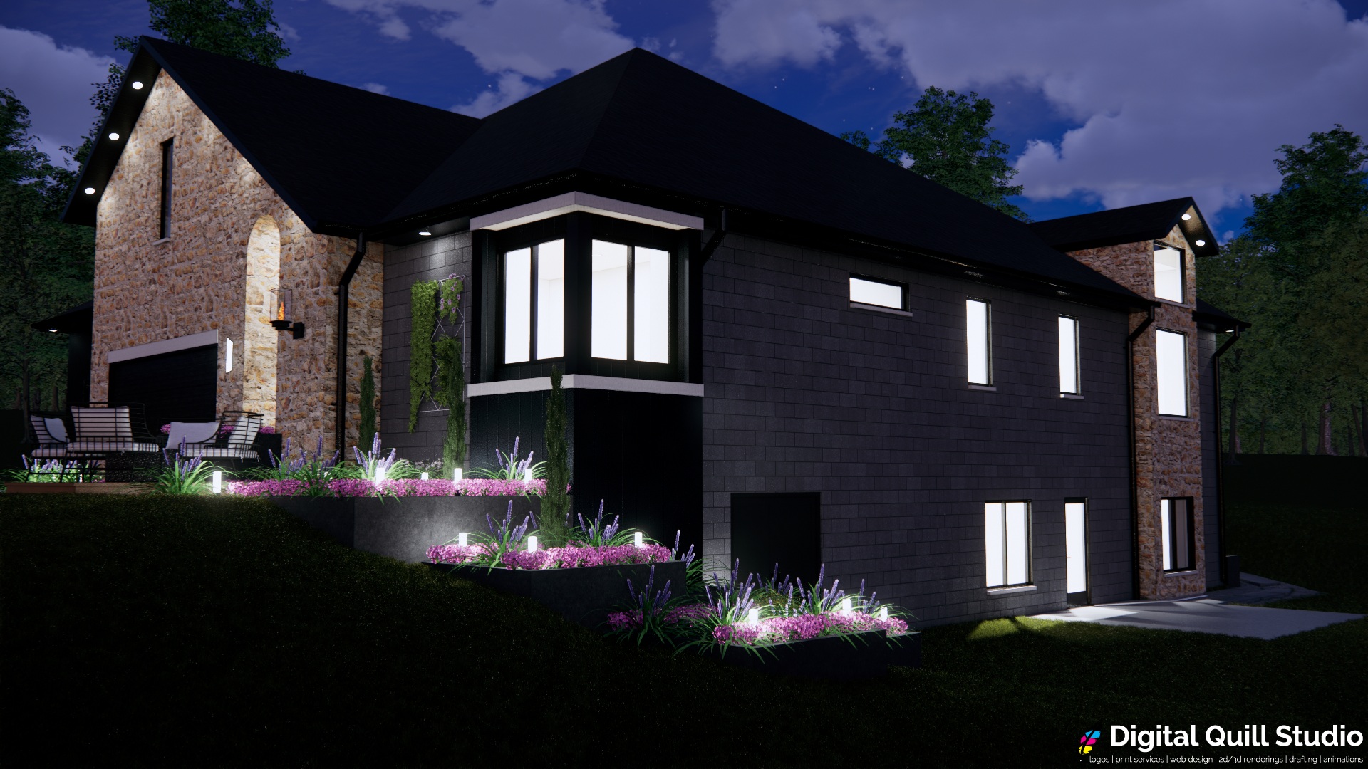 Nighttime Rear Elevation