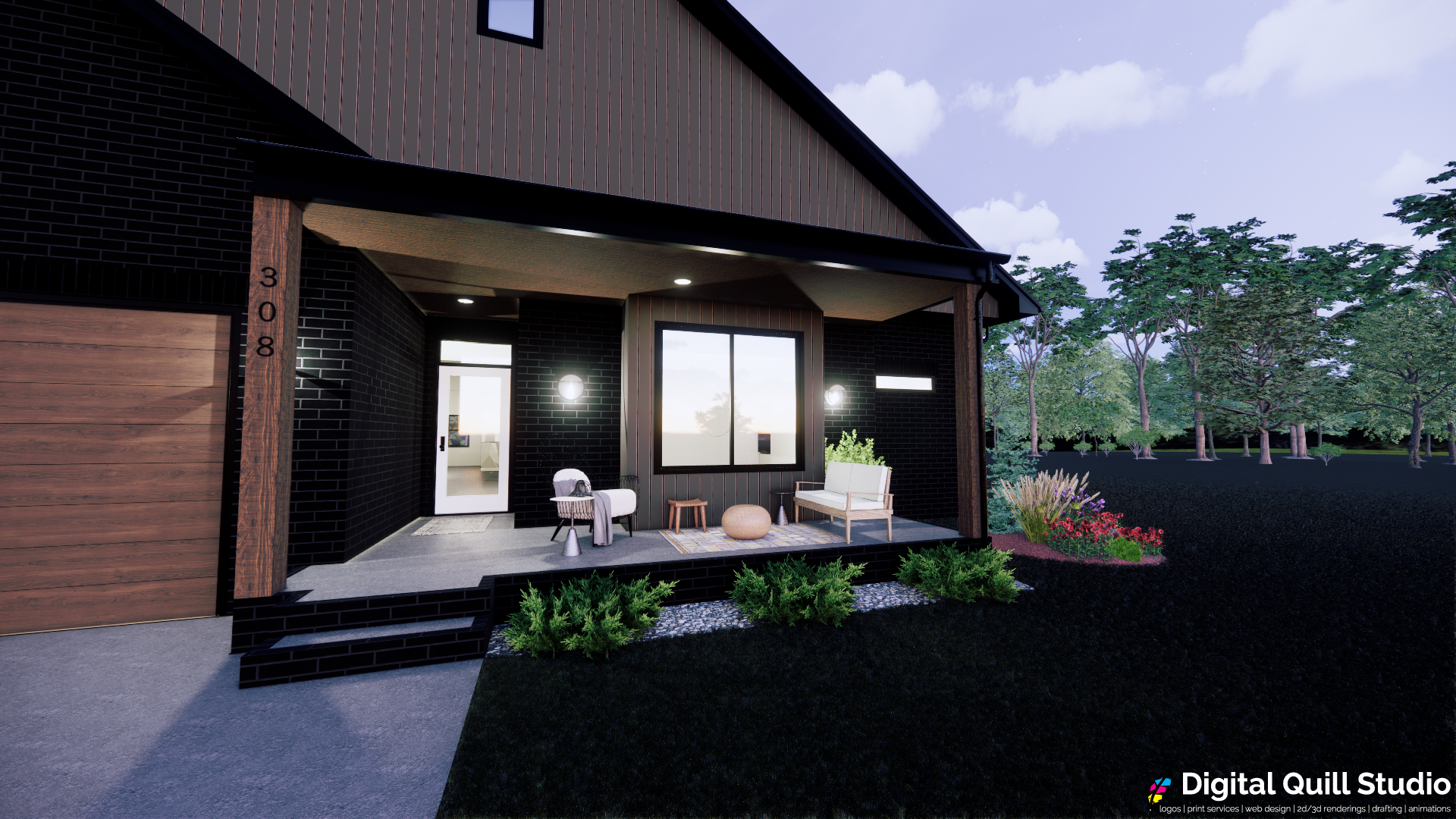 Front porch at sunset